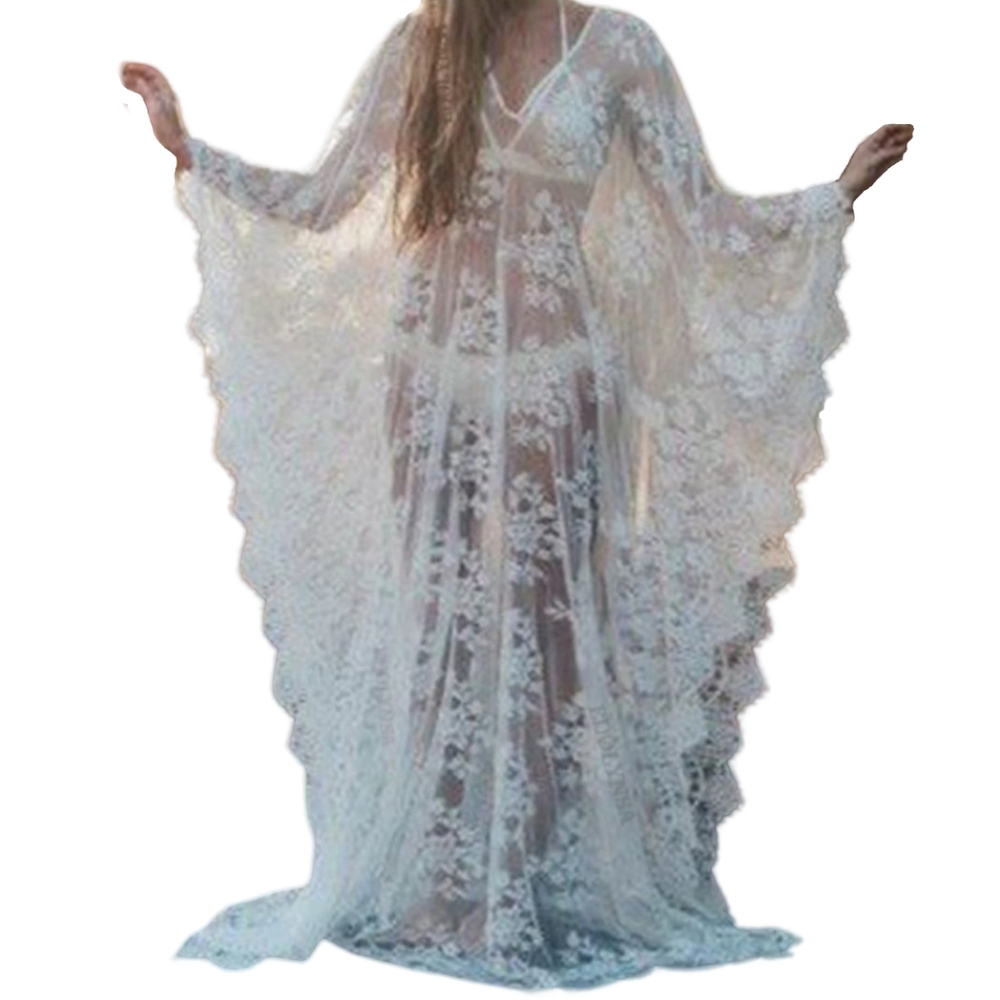 Sheer White Lace Dress Kaftan Coverup Beach Swim Flowy Bohemian Caftan Lingerie